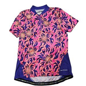 Nishiki Womens Specific Floral‎ Cycling Jersey Pink Purple Short Sleeve sz M